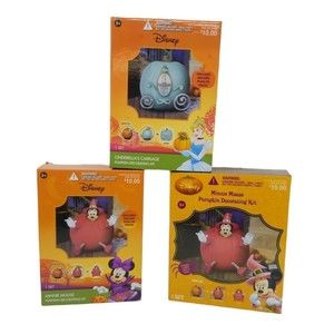 Disney Minnie Mouse & Cinderella Halloween Pumpkin Decorating Kit Gemmy Lot of 3